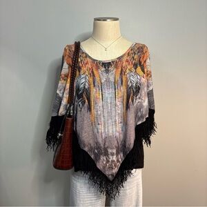 New Directions Multicolor Tunic with Fringe